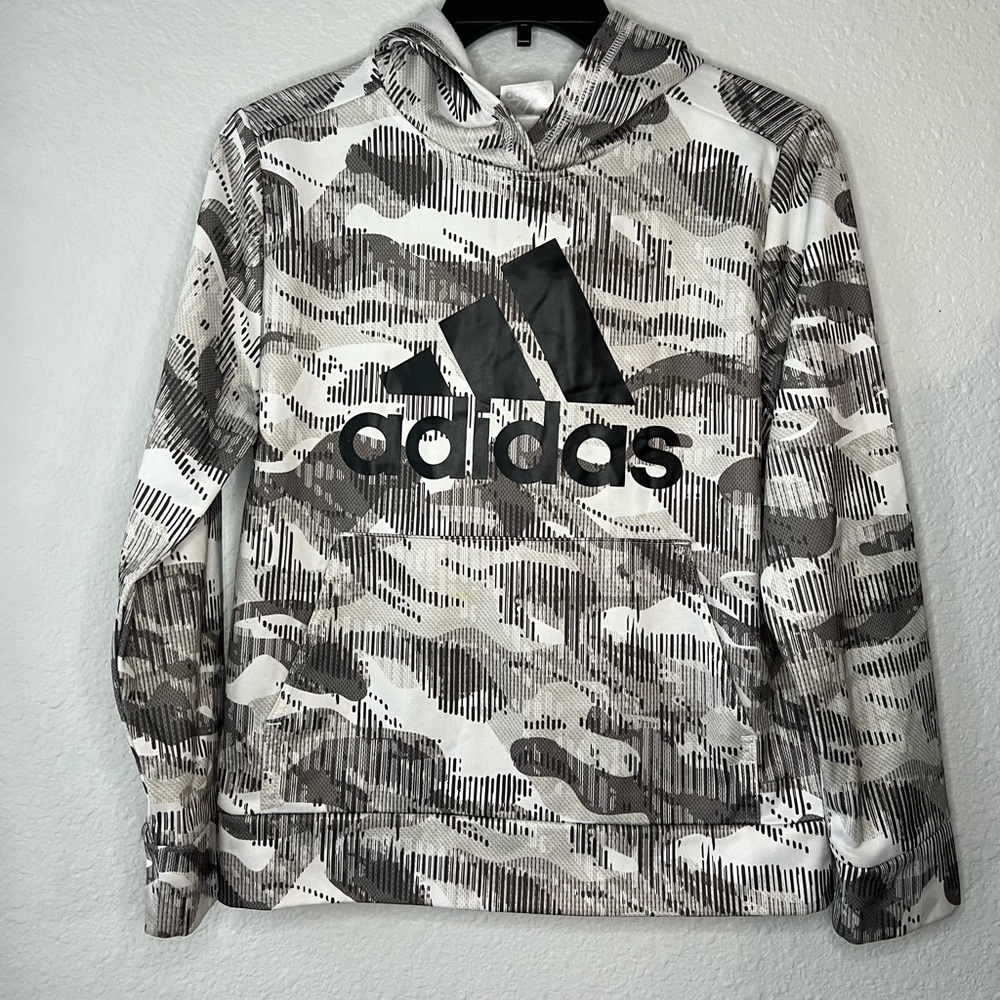 ADIDAS Allover Hoodie Grey and White Sweater Size 10/12